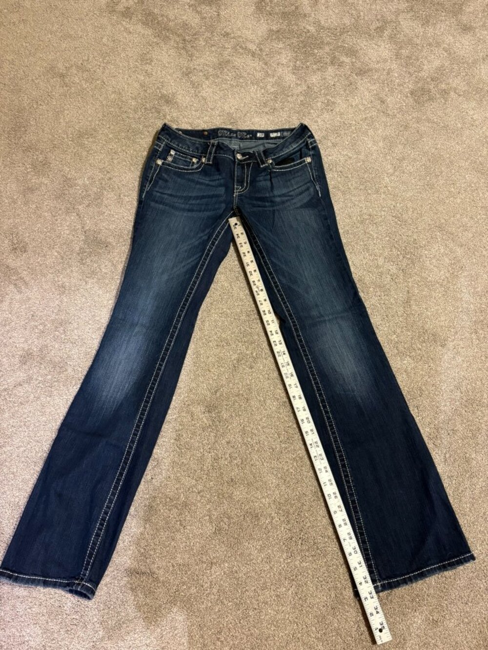 Miss Me Bootcut Jeans Rhinestone Embellished Cross Flap Pocket Women's Size 29